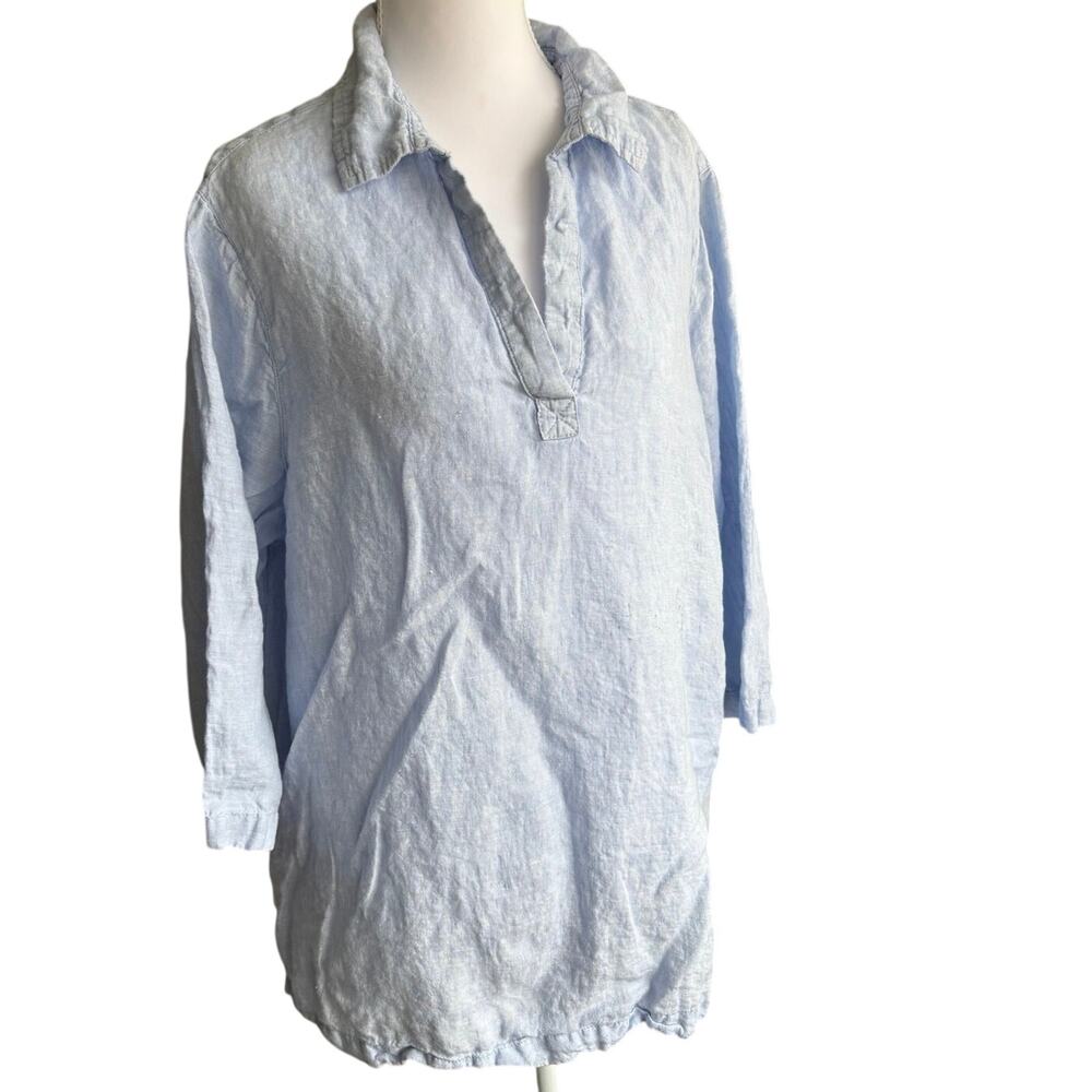 Tahari blue linen top size 1X womens beach minimalist capsule lightweight breezy